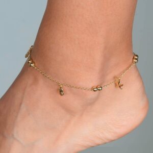 Tornozeleira Dourada Fundo do Mar e Pérolas